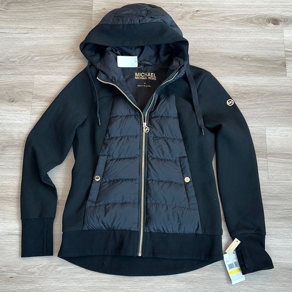 Michael Kors Black Hooded Jacket Lightweight Puffer Down Women’s medium - Picture 1 of 6